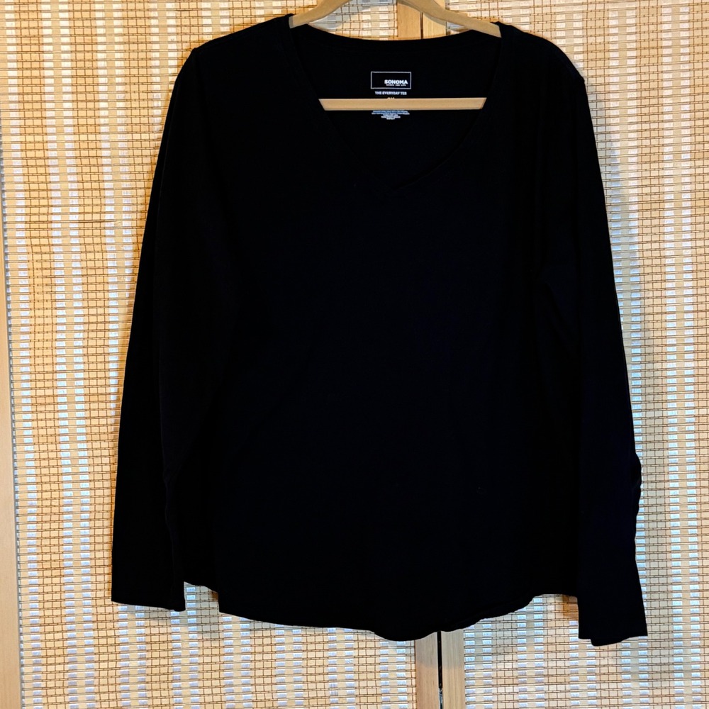 Sonoma Goods For Life The‎ Everyday Tee Black V-Neck Long Sleeve Shirt 2X Cotton